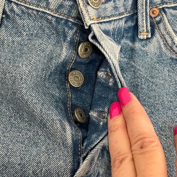 GRLFRND Jourdan Button Fly Cut Off Denim Shorts Blue Distressed Size 25 Y2K NWT - Picture 6 of 11